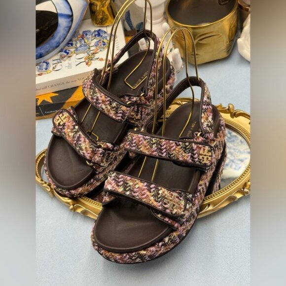 🆕 TORY BURCH 🧿 NWOB Kira Sport Sandal, Rose Cocoa Multi Tweed Dad Sandal Sz7.5 - Picture 8 of 14